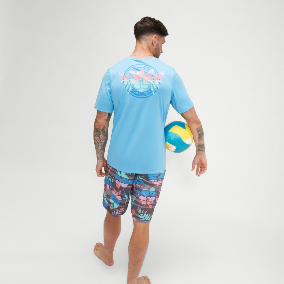 Men's Short Sleeve Graphic Swim Rashguard Blue