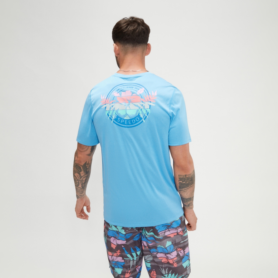 Men's Short Sleeve Graphic Swim Rashguard Blue
