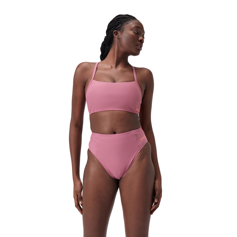 Bas de bikini taille haute couleur unie pour femmes, violet
