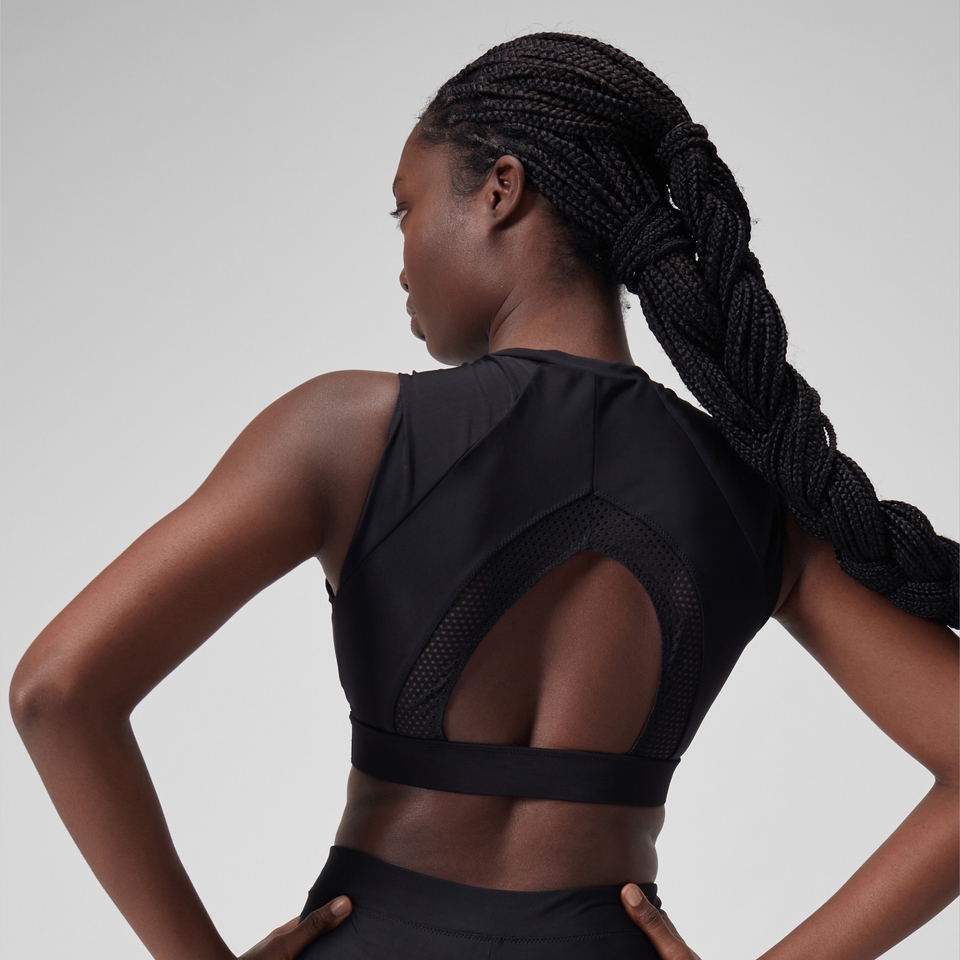 Women's Mesh Solid Crop Top Black