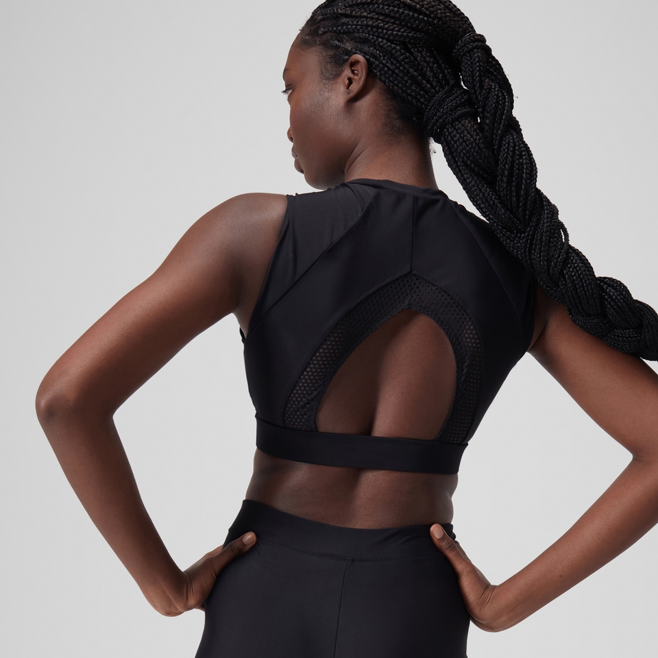 Women's Mesh Solid Crop Top Black