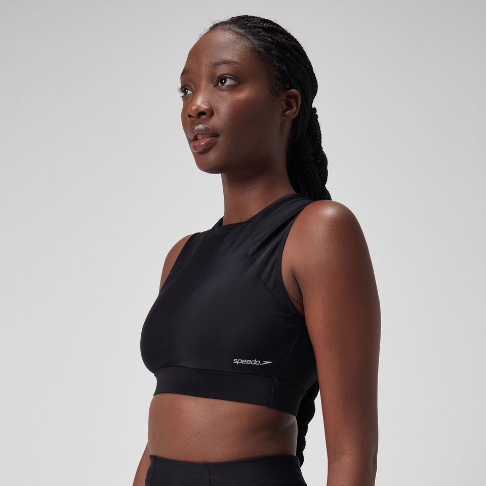 Women's Mesh Solid Crop Top Black