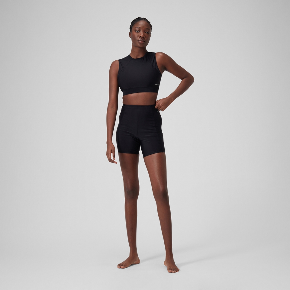 Women's Mesh Solid Crop Top Black