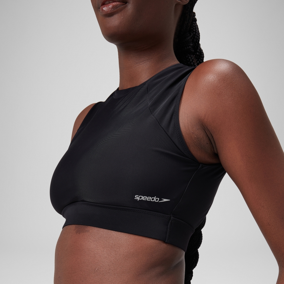 Women's Mesh Solid Crop Top Black