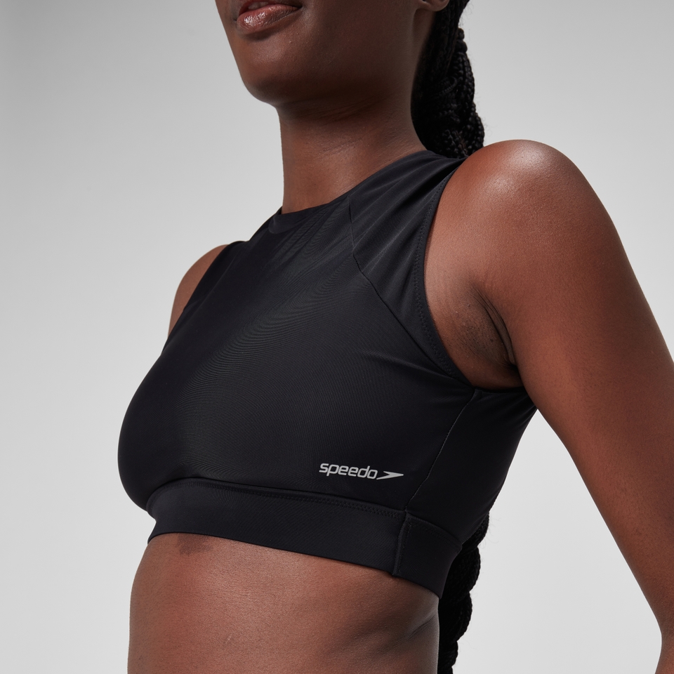 Women's Mesh Solid Crop Top Black