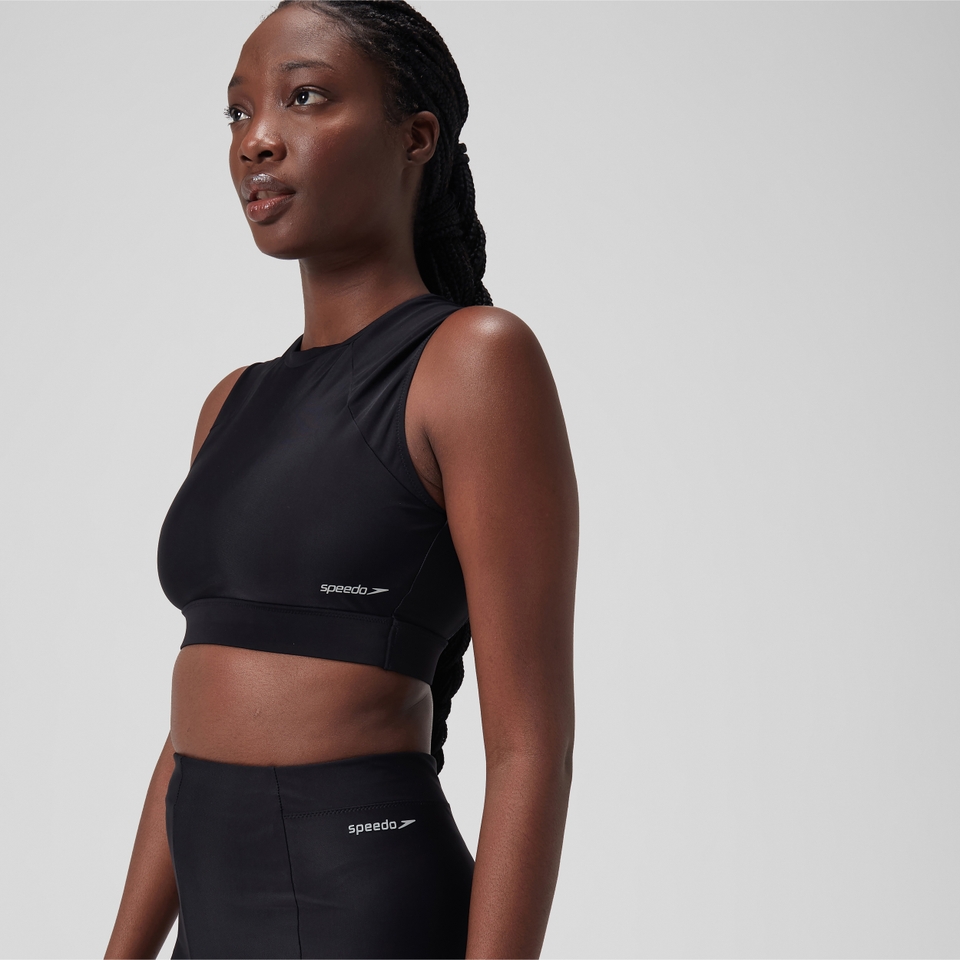 Women's Mesh Solid Crop Top Black