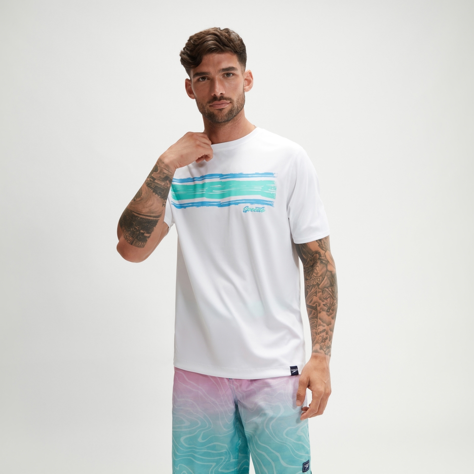 Men's Short Sleeve Graphic Swim Shirt White/Blue