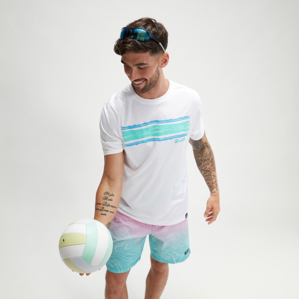 Men's Short Sleeve Graphic Swim Shirt White/Blue