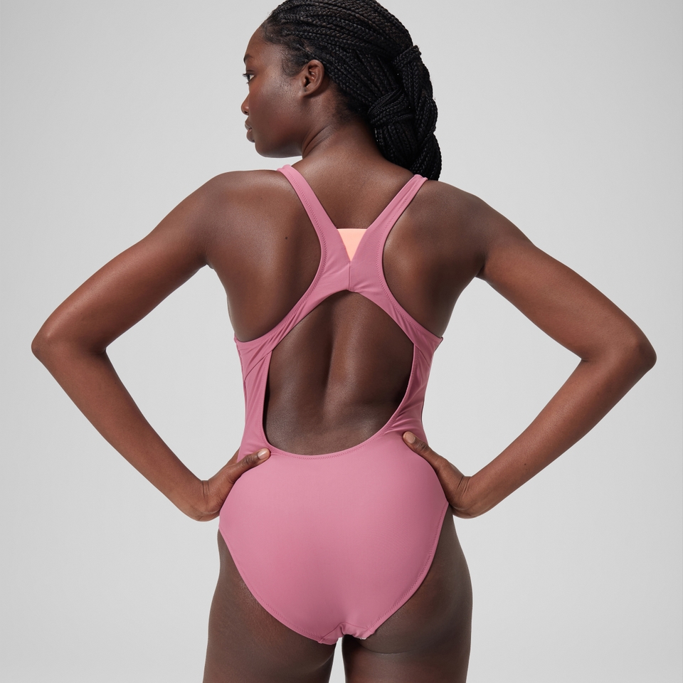 Women's Solid High Neck One Piece Purple