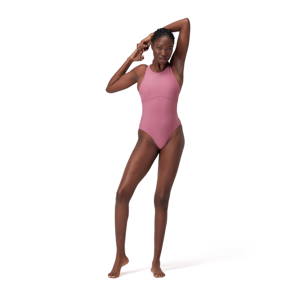 Hochgeschlossener einfarbiger Badeanzug für Damen Pink