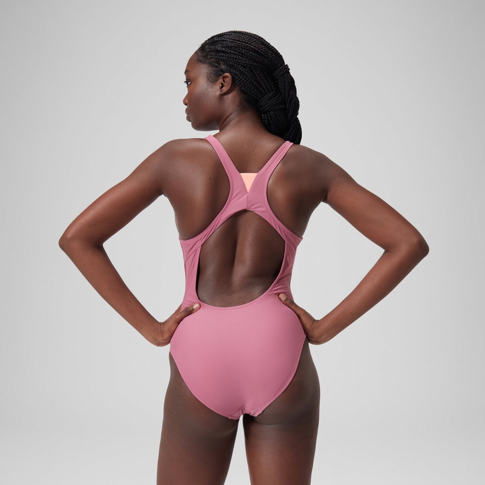 Maillot de bain uni ras de cou Femme Rose