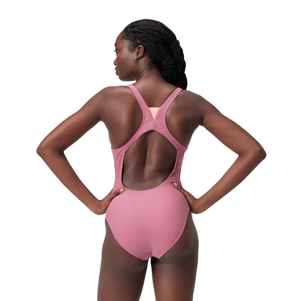 Hochgeschlossener einfarbiger Badeanzug für Damen Pink