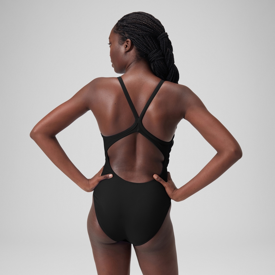 Maillot de bain uni dos nageur Femme Gris foncé