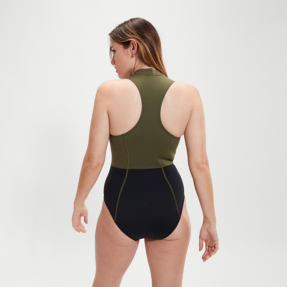 Women's Sleeveless Thermal Swimsuit Black/Green