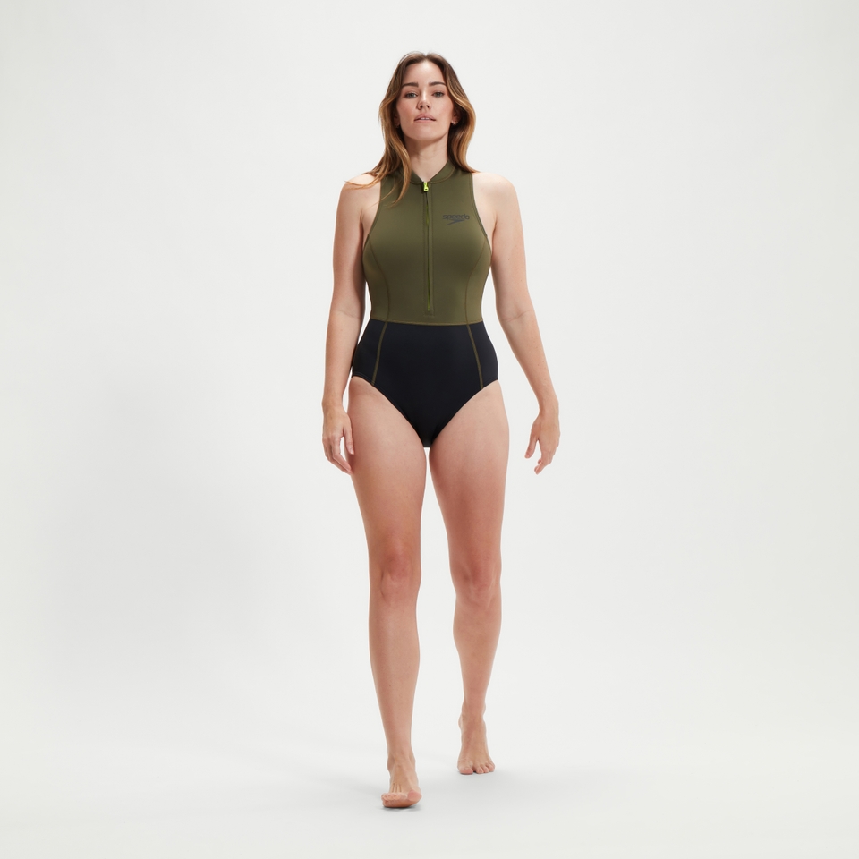 Women's Sleeveless Thermal Swimsuit Black/Green