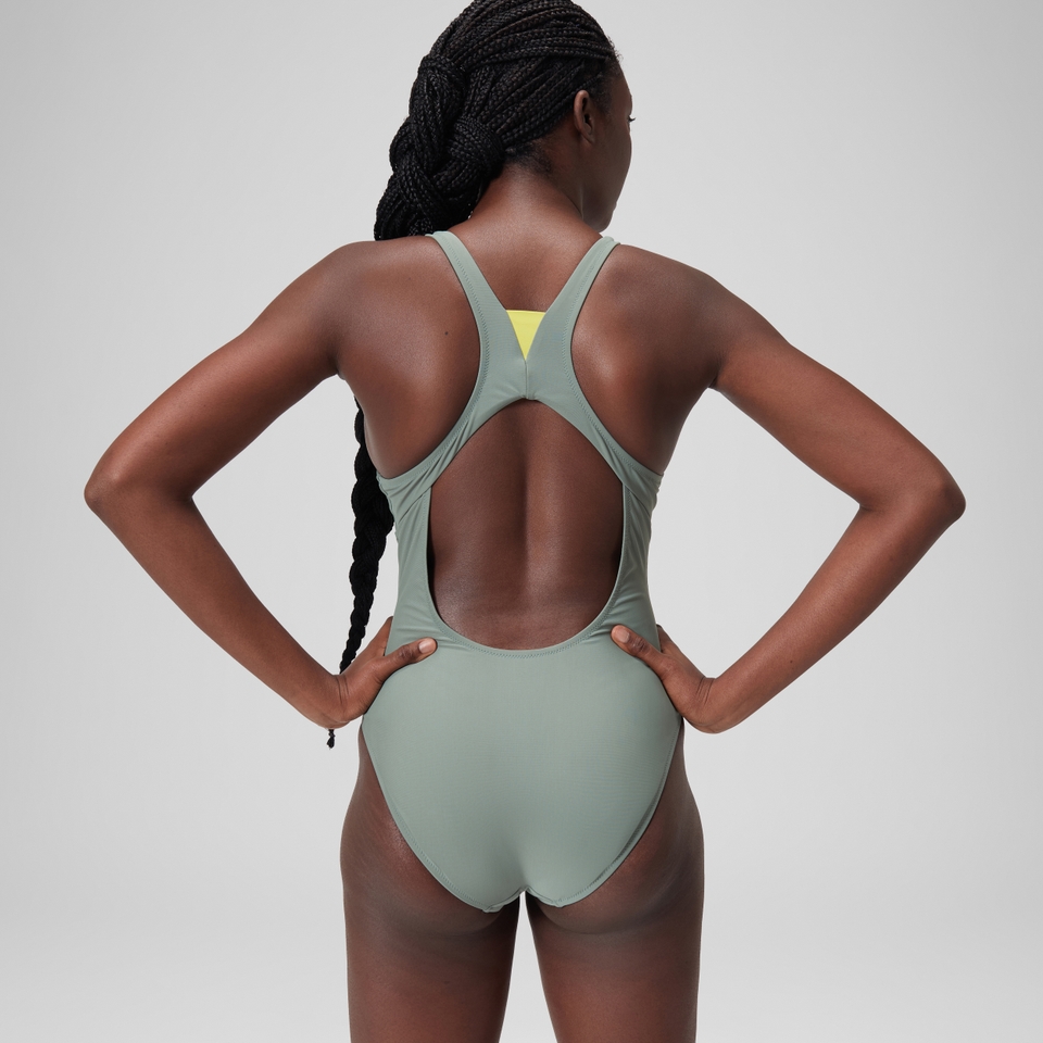 Women's Solid Highneck Swimsuit Green