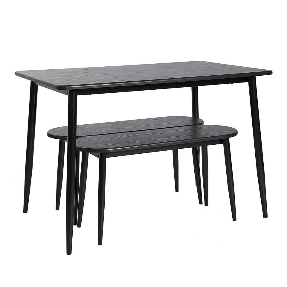 Illona Dining Table and 2 Benches - Black