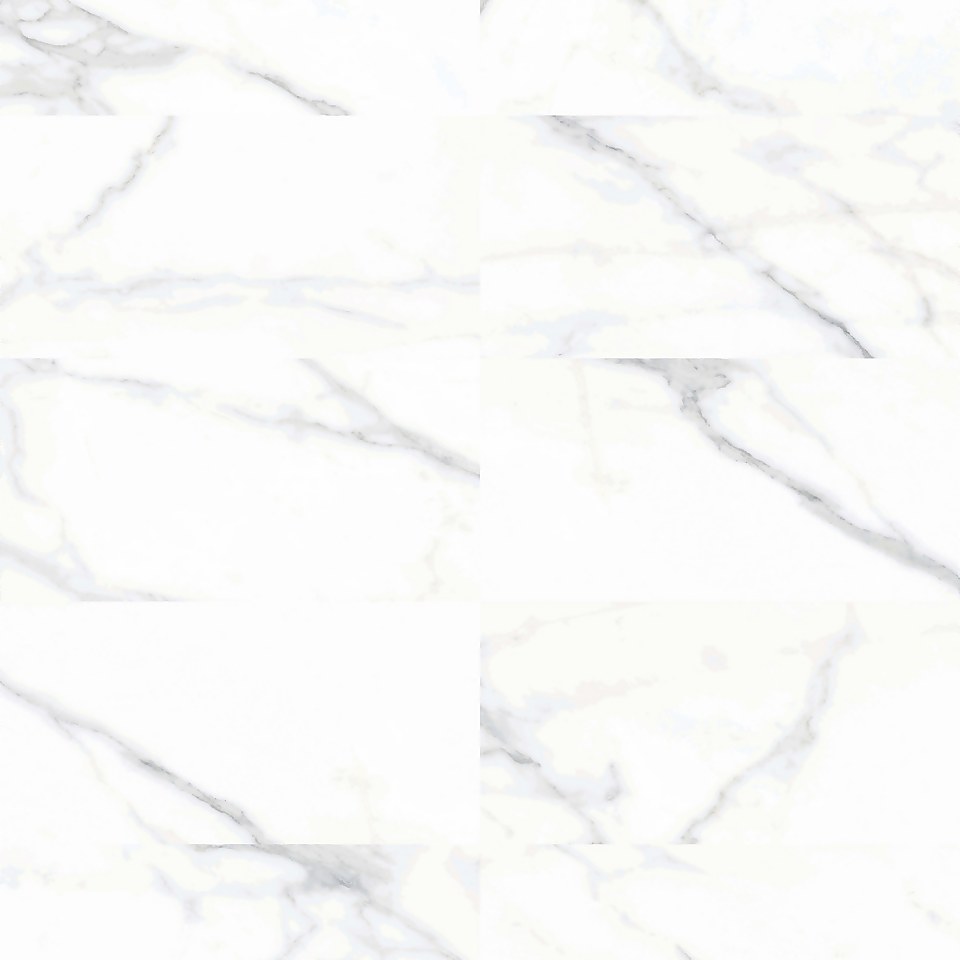 Calacatta Dover Porcelain White Marble Effect Glossy Wall and Floor Tile 300 x 600mm - 1.08sqm Pack