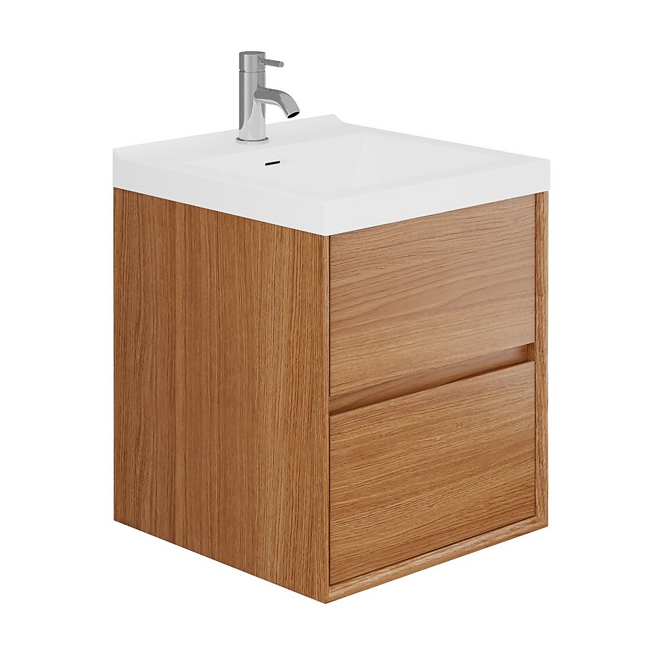 Madison 500mm Wall Hung 2 Drawer Vanity Unit and Basin - Wood Effect