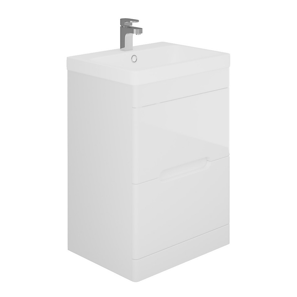 Bathstore Skye 600mm Floorstanding 2 Drawer Vanity Unit and Basin - White