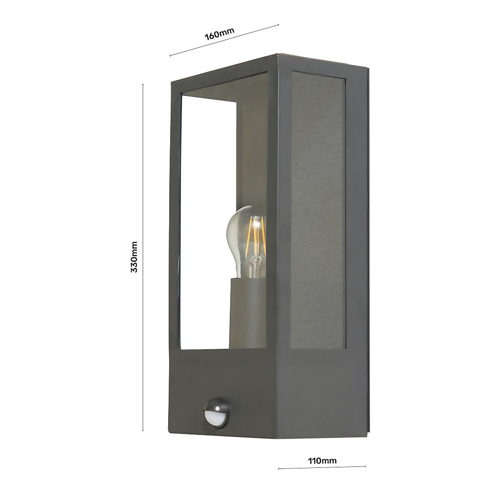 Outdoor Box Lantern Wall Light with PIR Motion Sensor - Charcoal