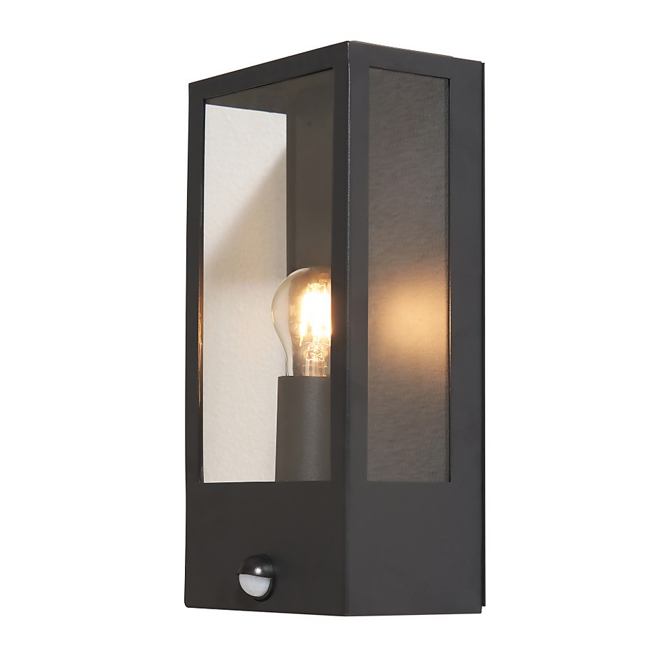 Outdoor Box Lantern Wall Light with PIR Motion Sensor Charcoal Homebase