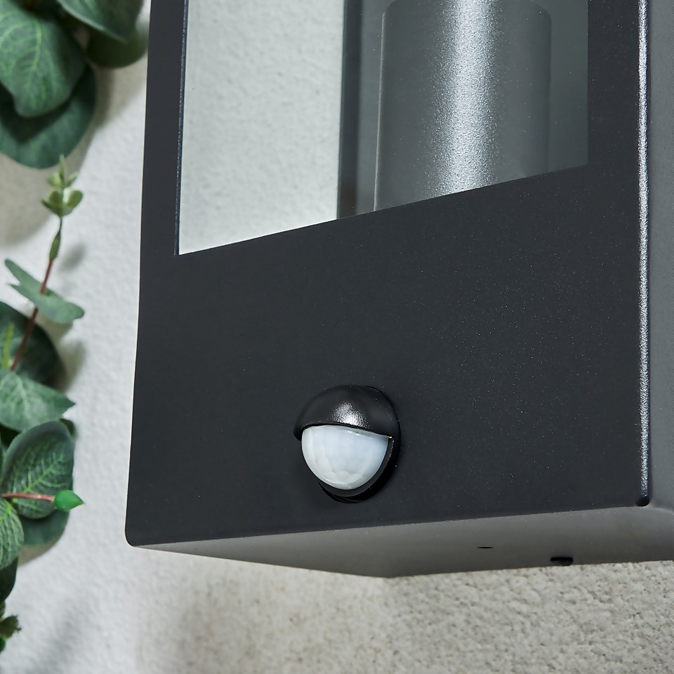 Outdoor Box Lantern Wall Light with PIR Motion Sensor Charcoal Homebase