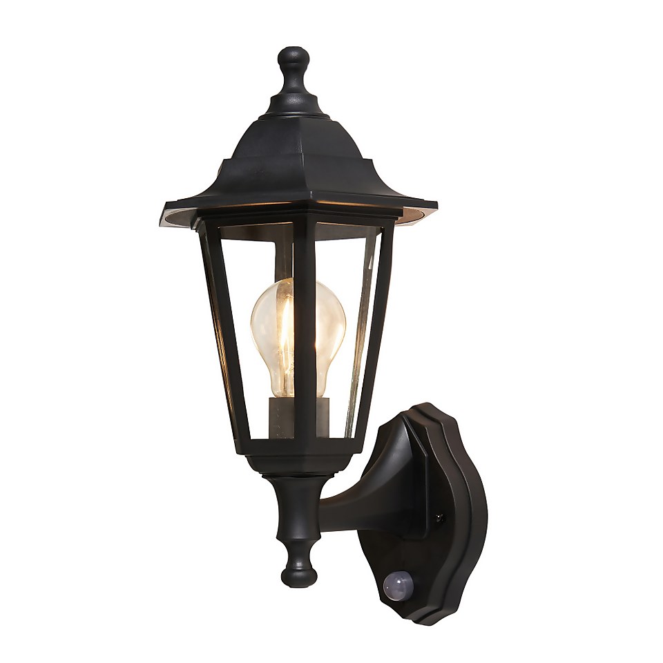 Rutland Outdoor Wall Lantern with PIR Motion Sensor - Black