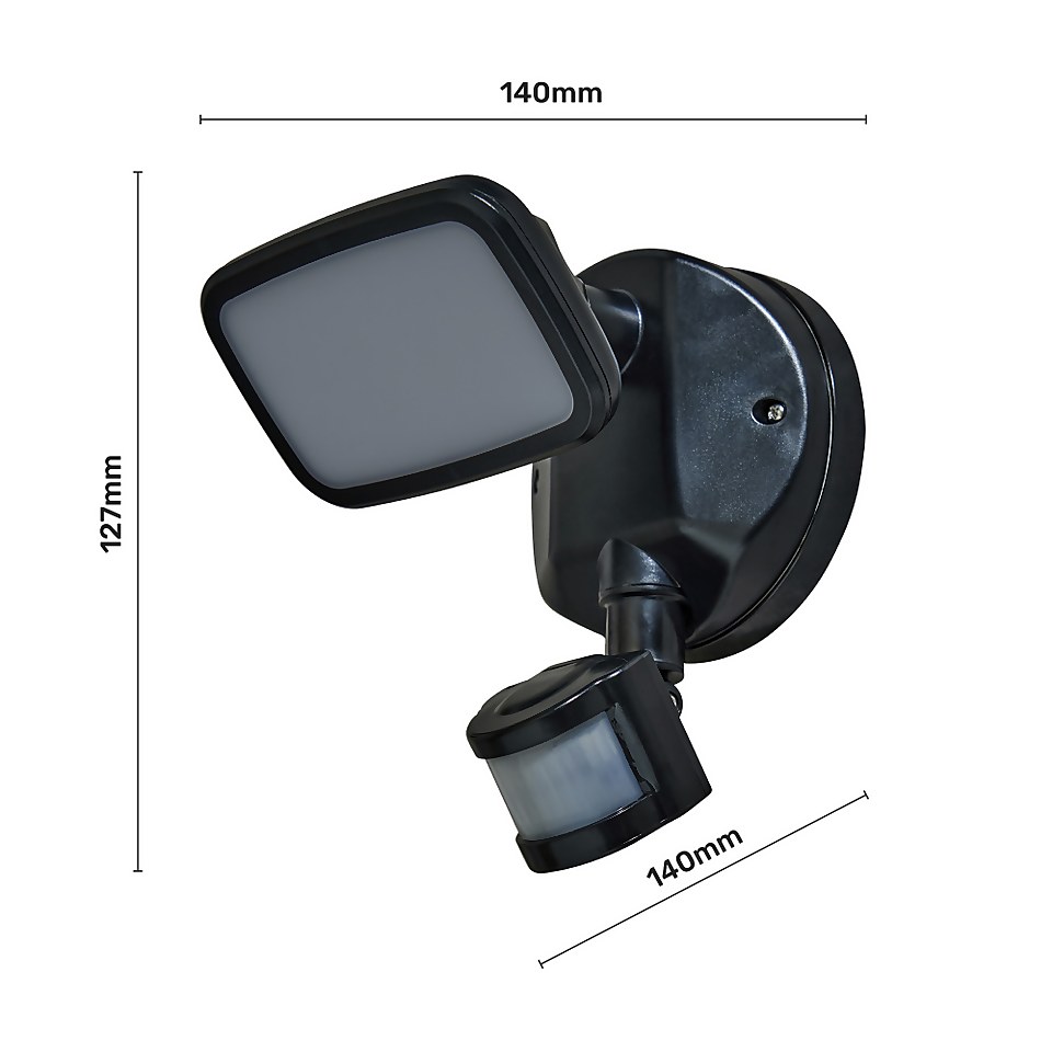 LED Outdoor Spotlight with PIR Motion Sensor - Black