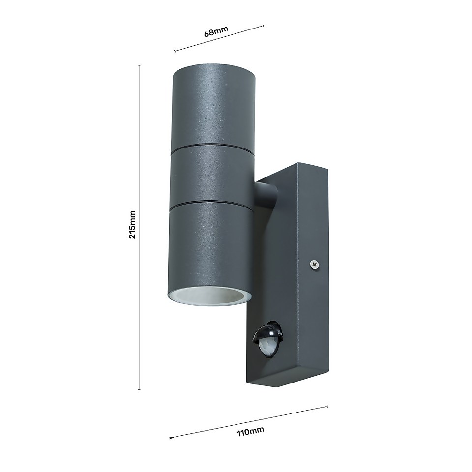 Mills Up & Down Outdoor Wall Light with PIR Motion Sensor - Anthracite