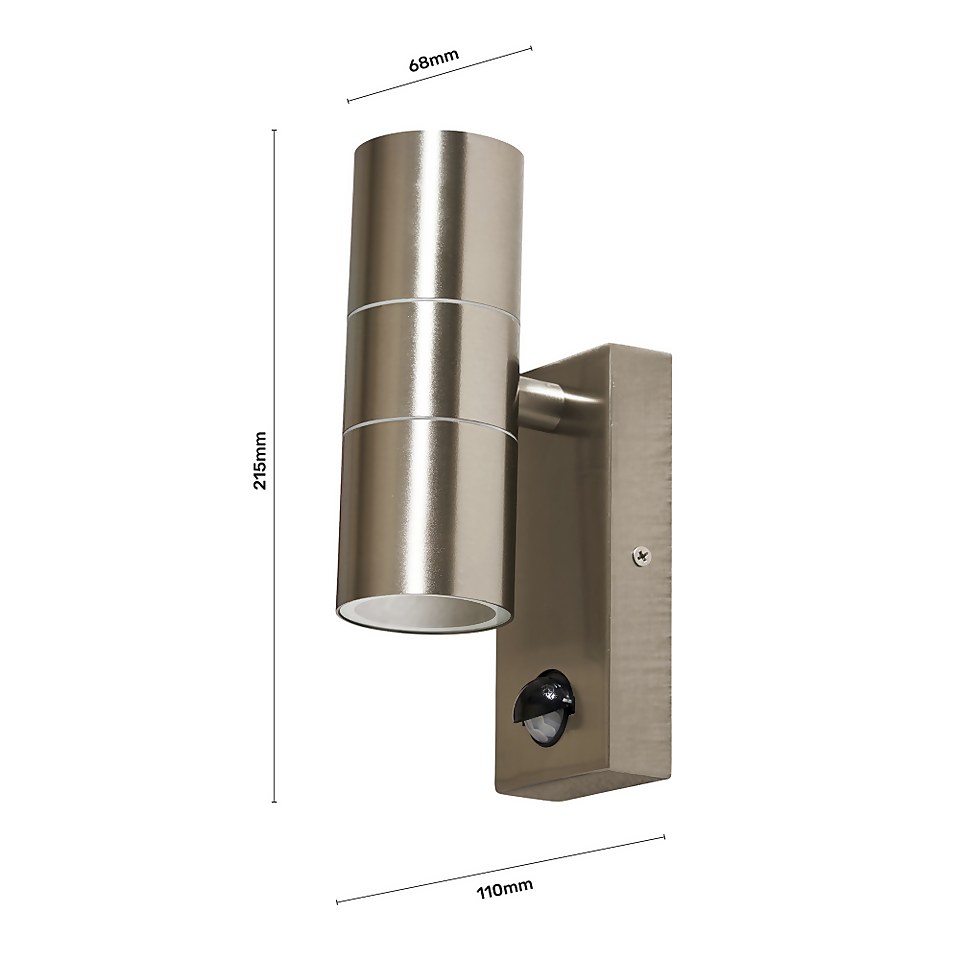 Mills Up & Down Outdoor Wall Light with PIR Motion Sensor - Stainless Steel