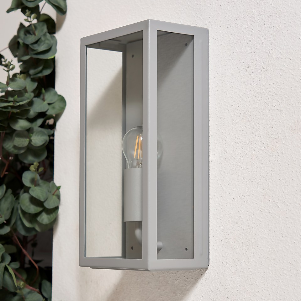 Outdoor Box Lantern Wall Light - Silver