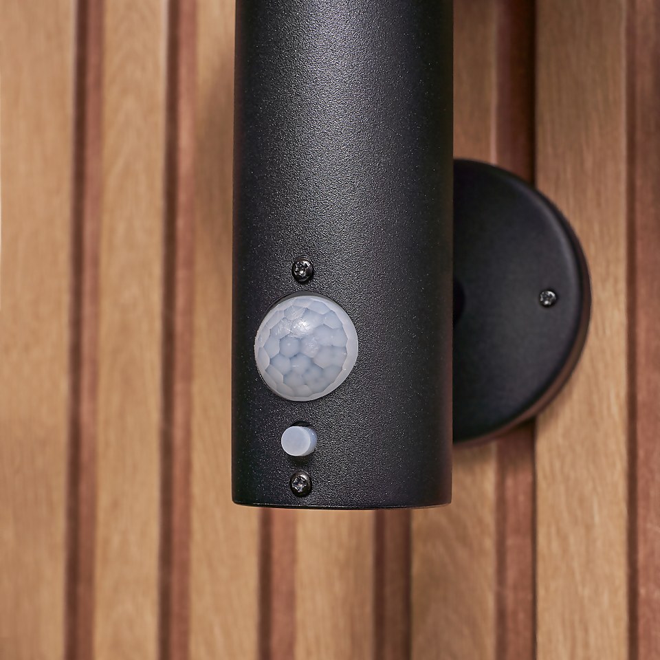 Ombersley LED Solar Wall Light with PIR Motion Sensor Black Homebase