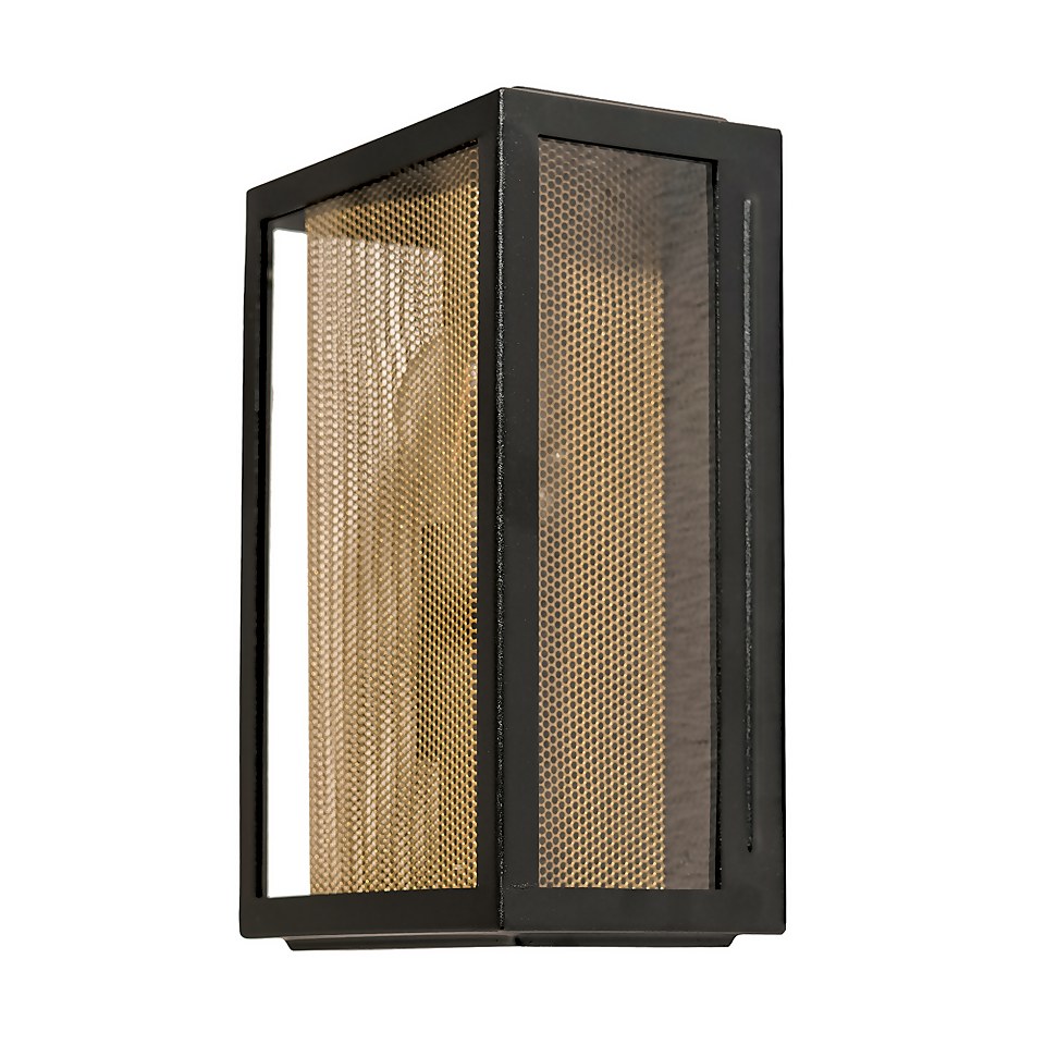 Mesh Outdoor Wall Box Lantern - Black & Brass