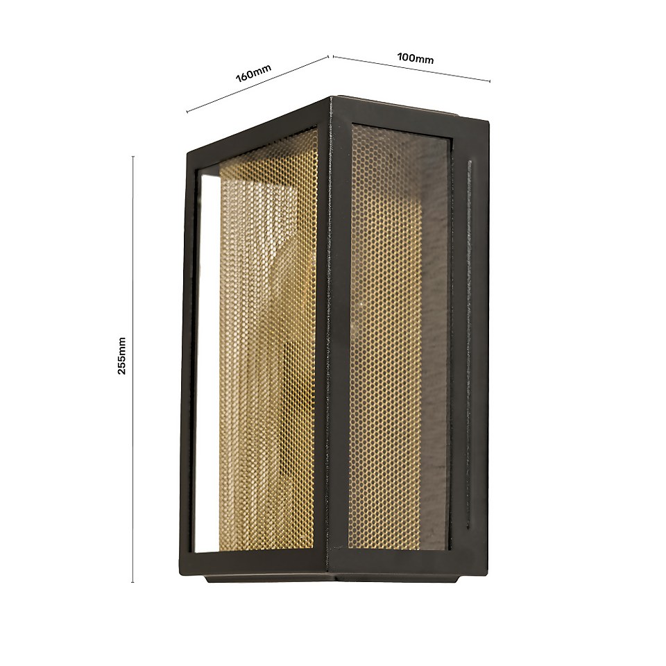 Mesh Outdoor Wall Box Lantern - Black & Brass