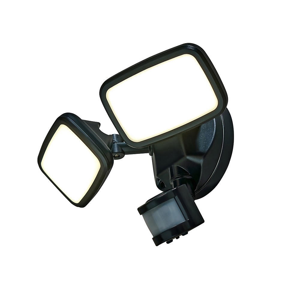 LED Outdoor Twin Spotlight with PIR Motion Sensor - Black