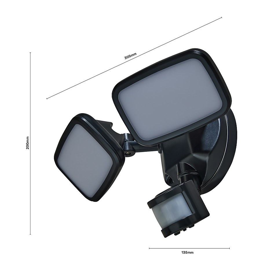LED Outdoor Twin Spotlight with PIR Motion Sensor - Black