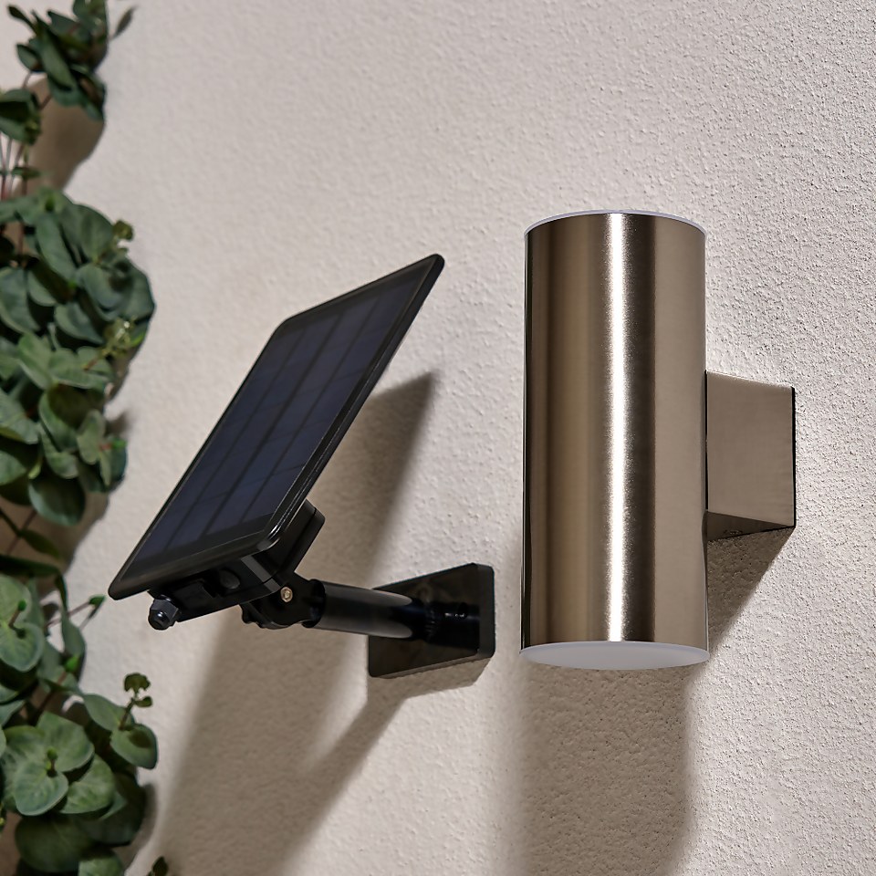 Solar LED Up & Down Wall Light - Stainless Steel