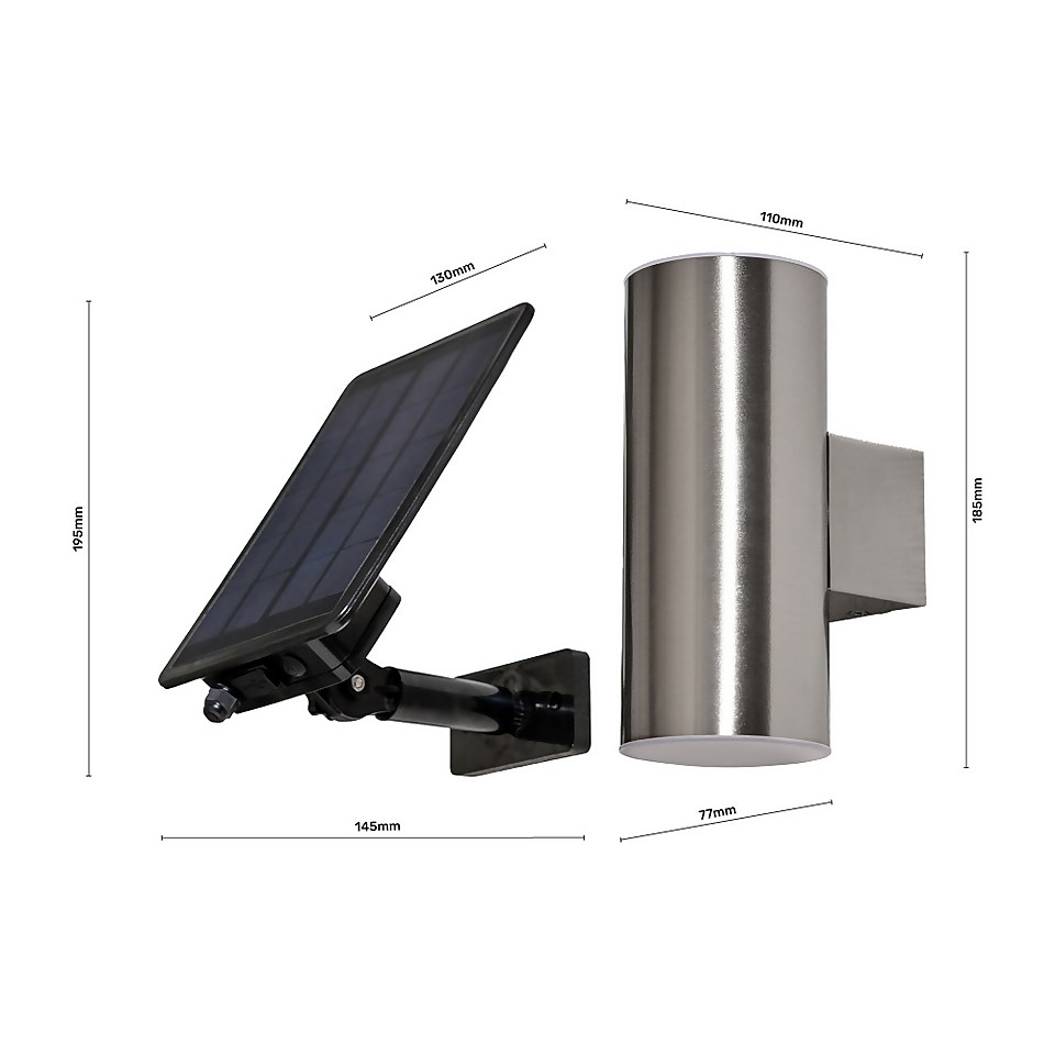Solar LED Up & Down Wall Light - Stainless Steel