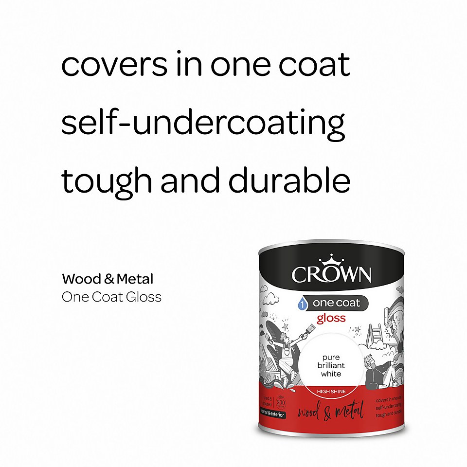 Crown One Coat Gloss Paint Pure Brilliant White - 750ml