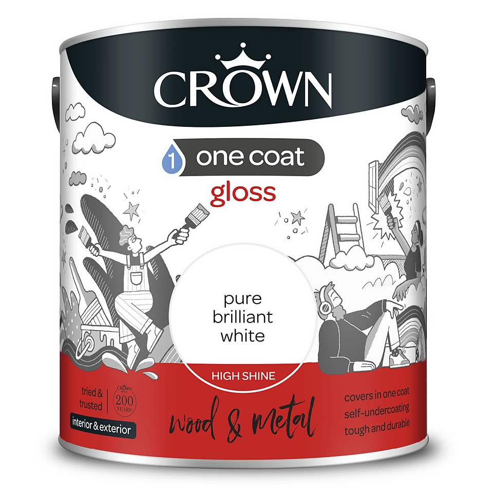 Crown One Coat Gloss Paint Pure Brilliant White - 2.5L