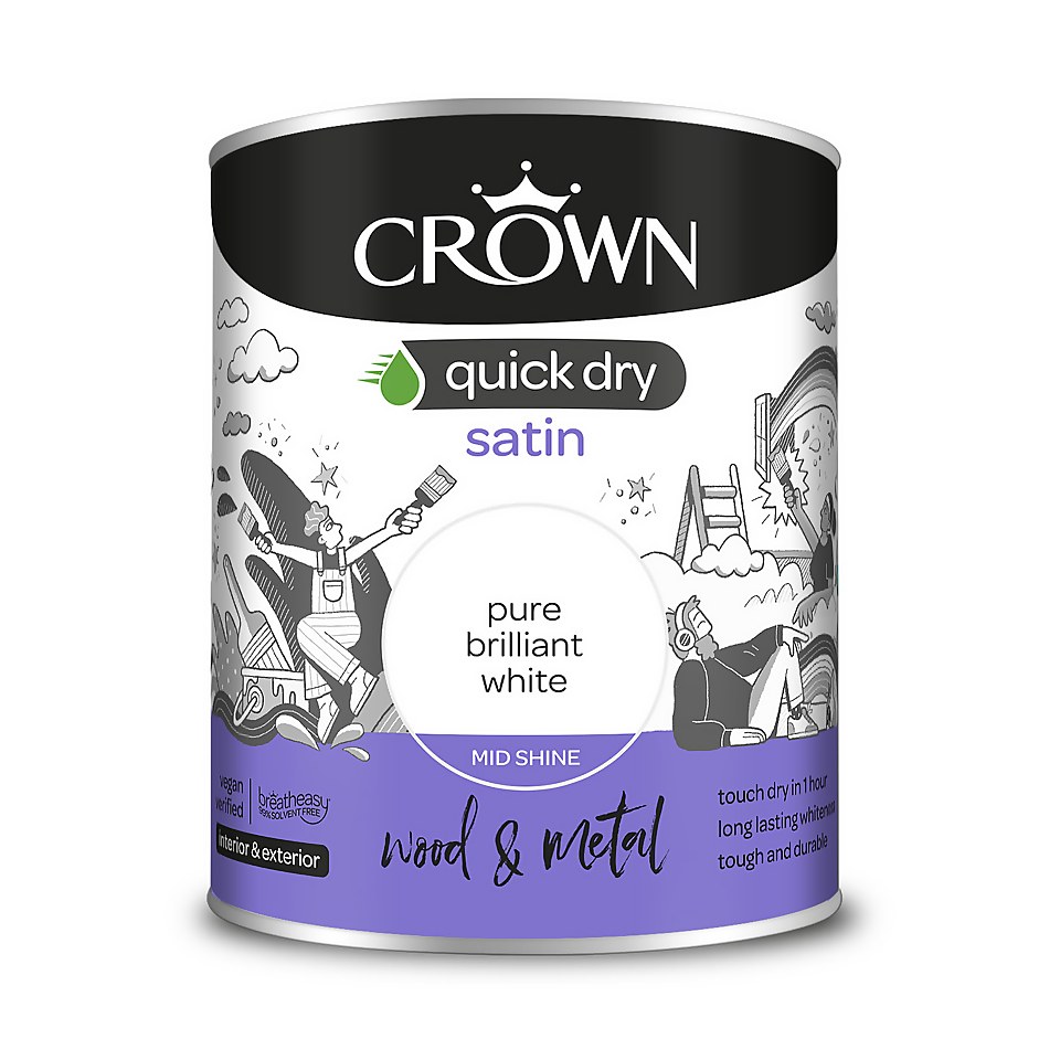 Crown Quick Dry Satin Paint Pure Brilliant White - 750ml