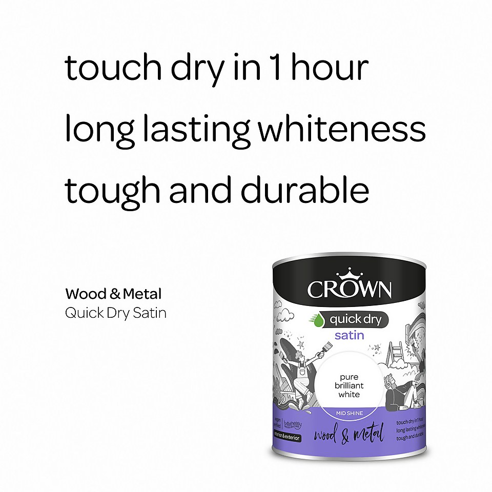 Crown Quick Dry Satin Paint Pure Brilliant White - 750ml