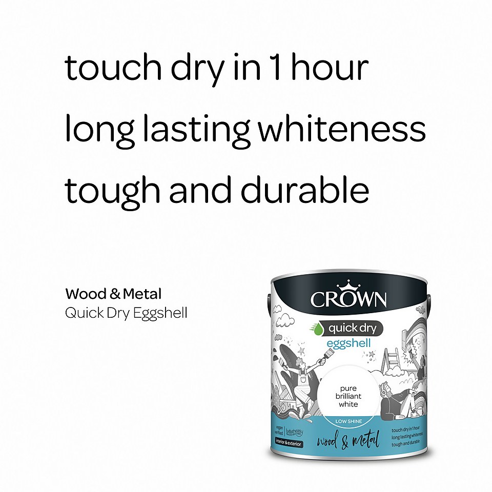 Crown Quick Dry Eggshell Paint Pure Brilliant White - 2.5L