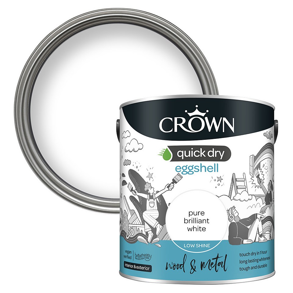 Crown Quick Dry Eggshell Paint Pure Brilliant White - 2.5L