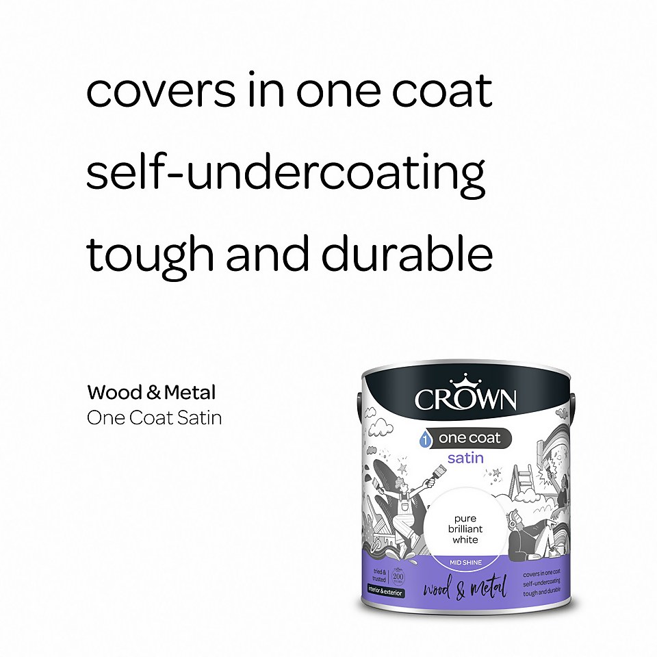 Crown One Coat Satin Paint Pure Brilliant White - 2.5L