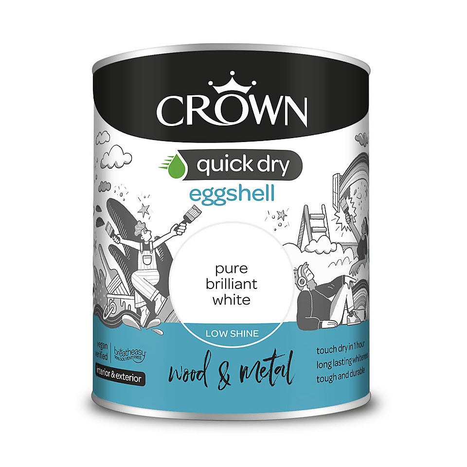 Crown Quick Dry Eggshell Paint Pure Brilliant White - 750ml
