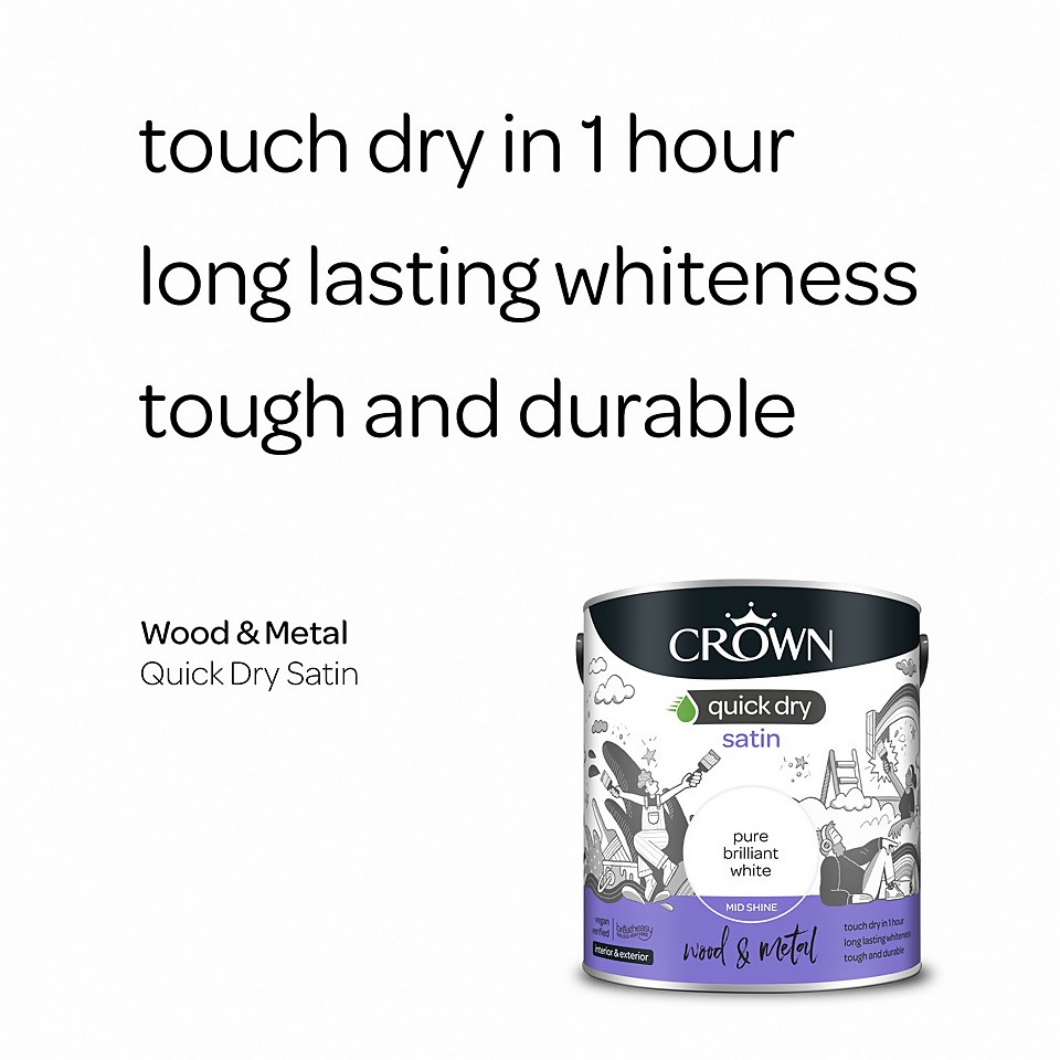 Crown Quick Dry Satin Paint Pure Brilliant White - 2.5L
