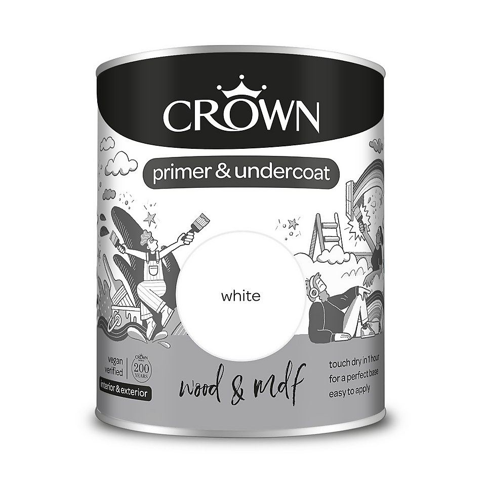 Crown Quick Dry Wood & MDF Primer & Undercoat White - 750ml