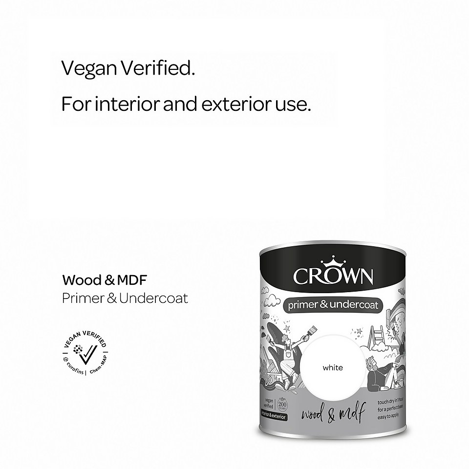 Crown Quick Dry Wood & MDF Primer & Undercoat White - 750ml